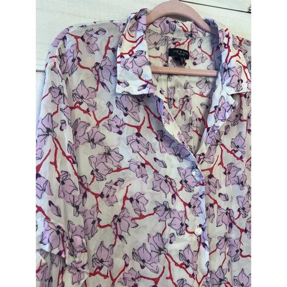 Rag & Bone Top Size MED Short Sleeve Blouse Pink Floral Print Collar - Picture 6 of 7
